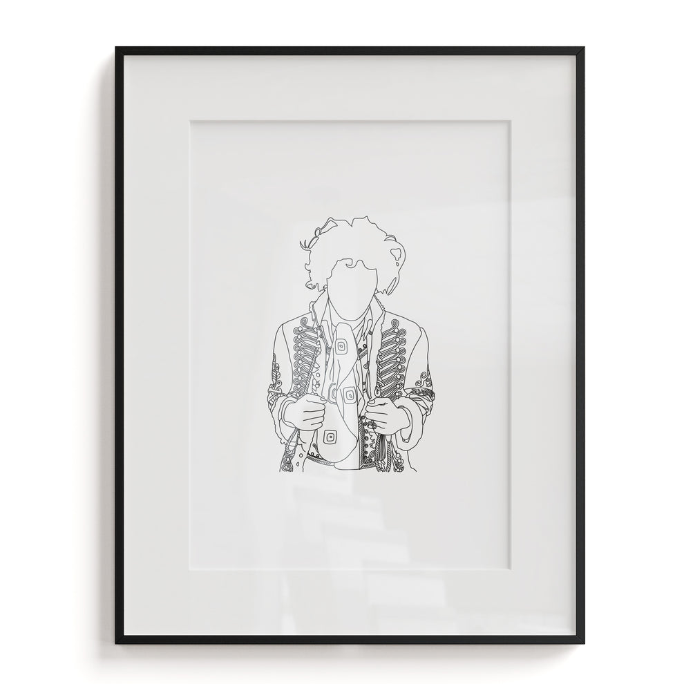 Jimi Hendrix Minimalist Line Art Print by ElliotDrawsStuff