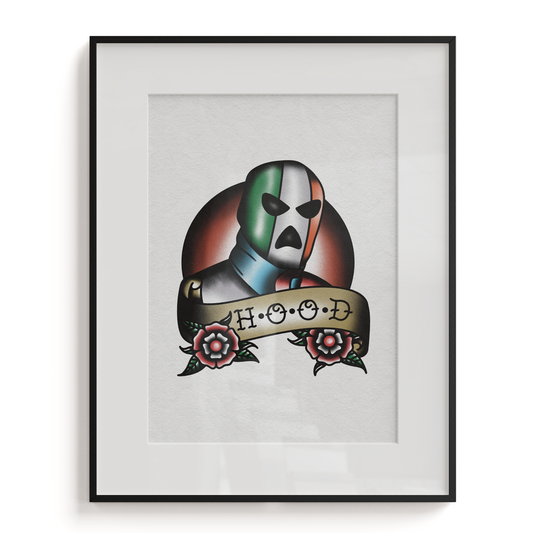 H.O.O.D - Kneecap Traditional Tattoo Flash Print